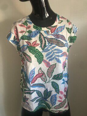 Sigrid Olsen cotton floral print cap sleeve tunic blouse